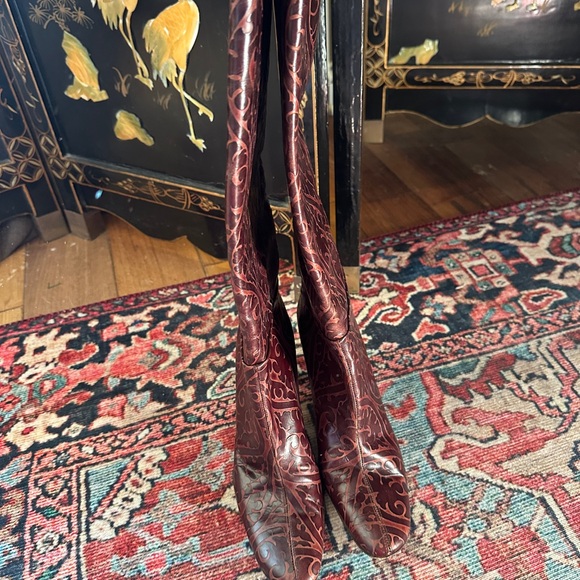 Vintage DKNY Brown Patterned Knee-High Boots - Picture 2 of 11